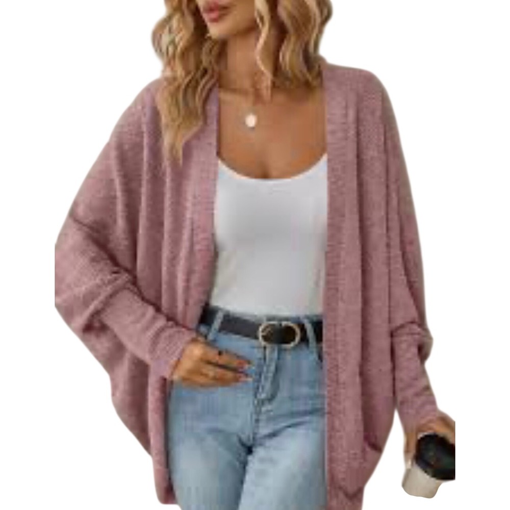 Umgee  Large Mauve Purple Cocoon Open Front Cardigan Pockets Boho Slub